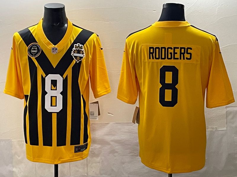 Men 2025 Pittsburgh Steelers #8 Rodgers Yellow Retro Nike Limited NFL Jersey style 03